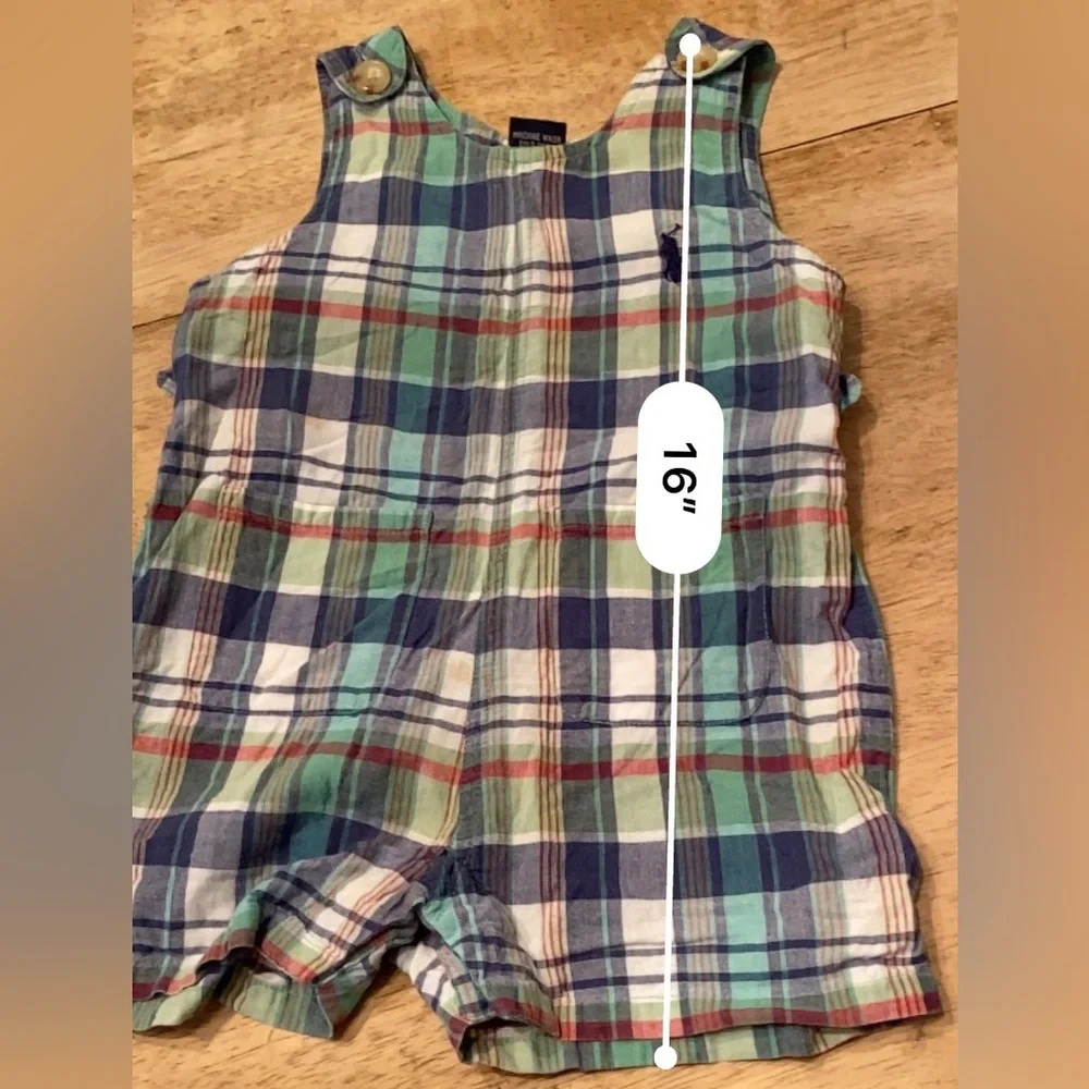 Vintage Polo‎ by Ralph Lauren Infant 3-6 Months 100% Cotton Plaid Overall Romper
